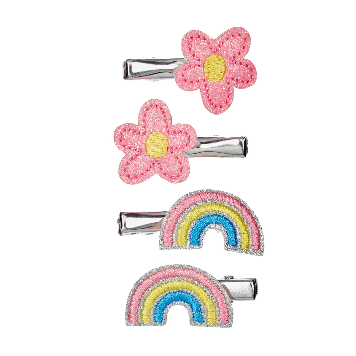 Souza! haarklemmetjes Mayra met twee roze bloemen en twee regenbogen in pasteltinten, set van vier stuks