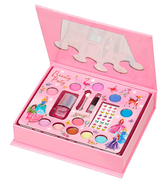 Souza! make-up cadeauset Kroon met 11 kleuren oogschaduw, roze nagellak en nagelstickers