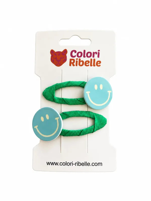 Blauwe smiley haarspeldjes voor meisjes van Colori Ribelle