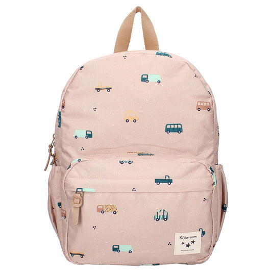 Kinderrugzak uit de Small Talk collectie met vrolijke all-over auto en voertuigen print, dubbel ritsvak, zijvak voor drinkfles en verstelbare schouderbanden