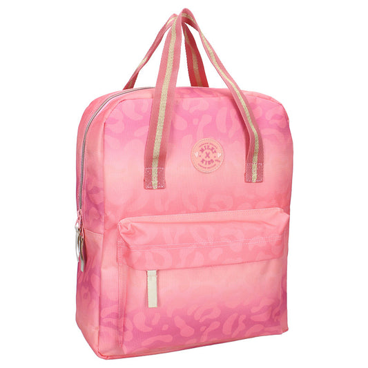 Roze Milky Kiss rugzak uit de Love and Laughter collectie met ruim hoofdvak, voorvak en verstelbare schouderbanden