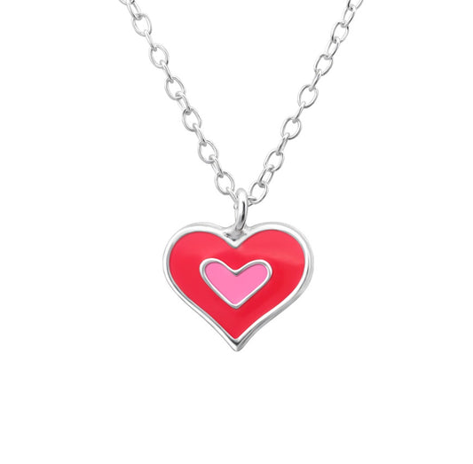 Zilveren Kinderketting met Roze Hartje