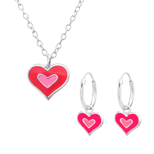 Zilveren sieraden set met hartjes bedel