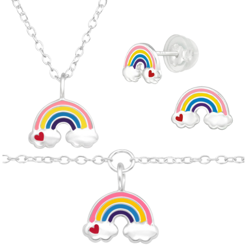 Zilveren sieradenset regenboog met hartje