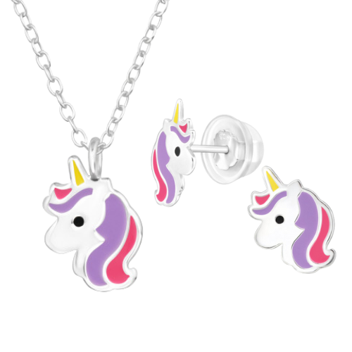Zilveren sieradenset unicorn