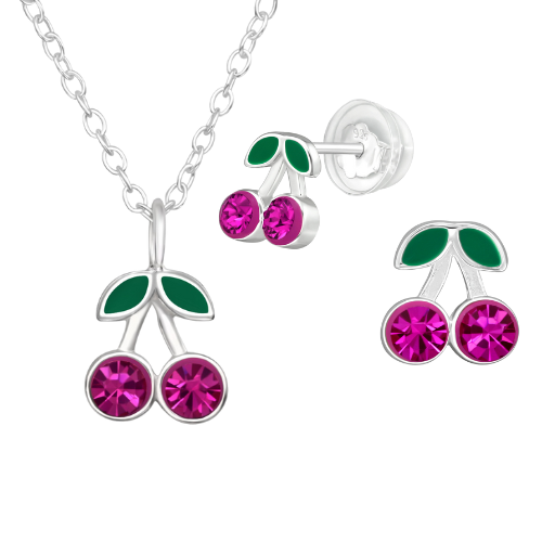 Zilveren sieraden set kers