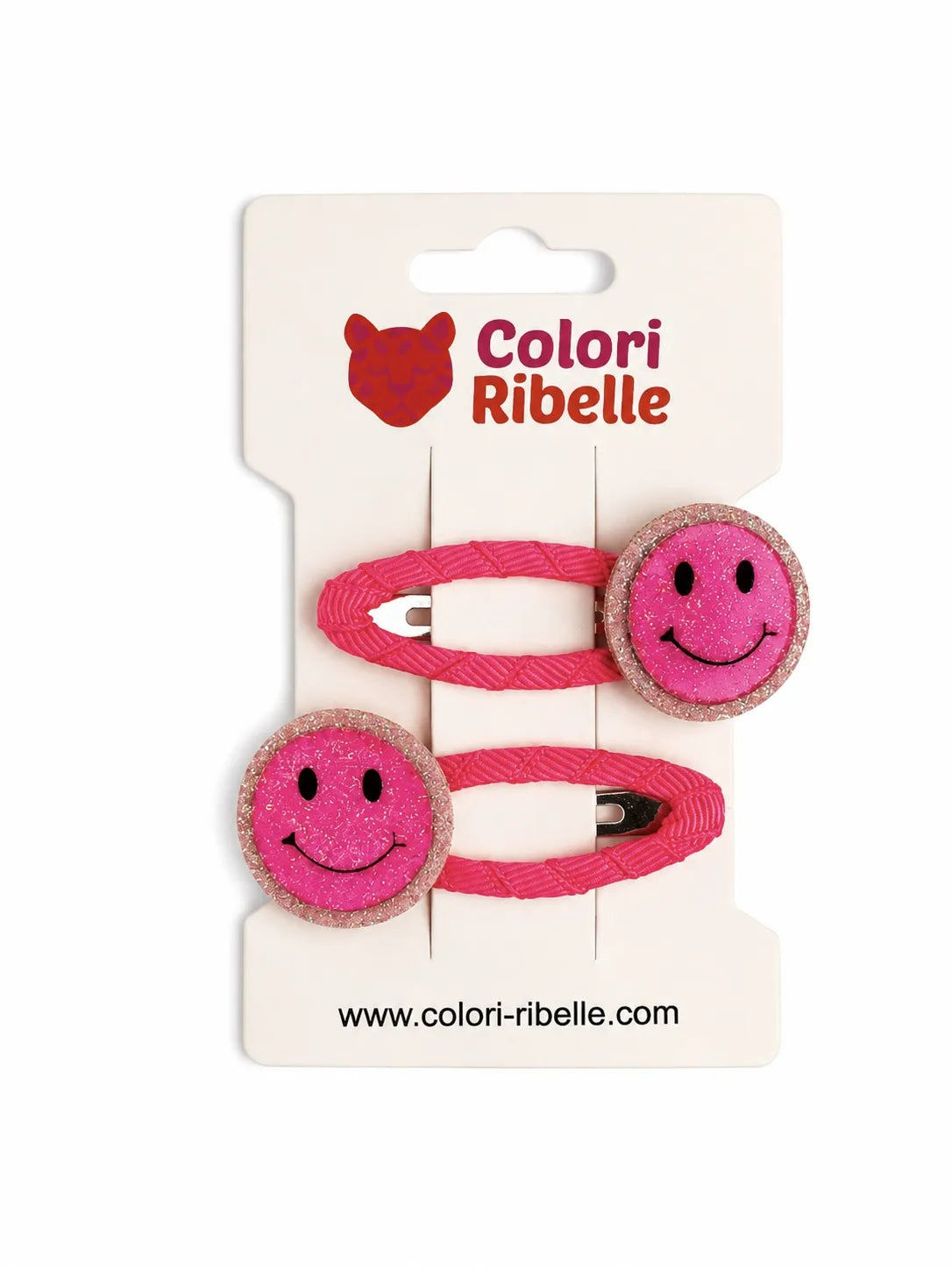 Neonroze glitter haarspeldjes met smiley van Colori Ribelle