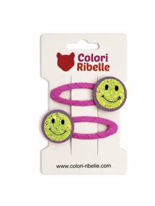 Paarse glitter haarspeldjes met smiley van Colori Ribelle