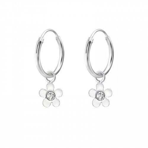 Oorringen zilver bloemetje met steentje