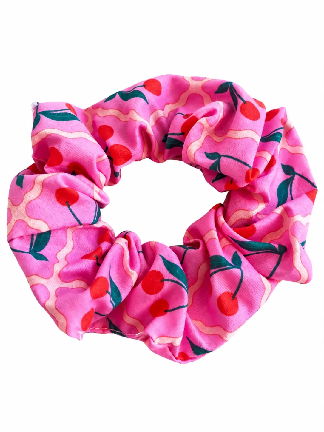 Roze scrunchie met kersenprint van Colori Ribelle