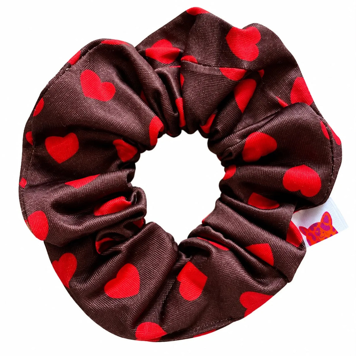 Bruine scrunchie met rood hart van Colori Ribelle