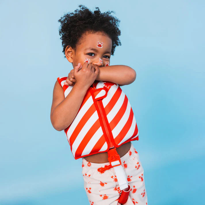 Swim Essentials Crabby rood-wit gestreept zwemvest voor kinderen van 3–6 jaar, verstelbare banden, zachte duurzame stof