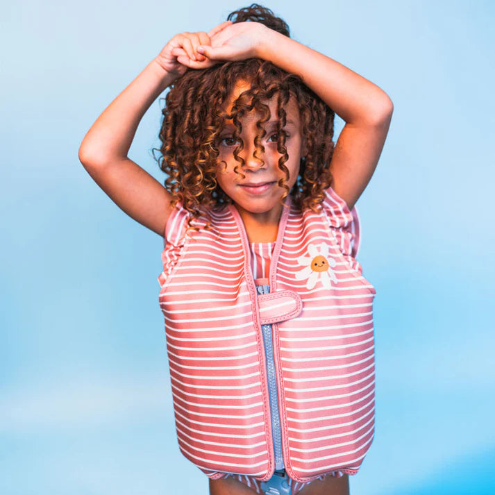 Swim Essentials Daisy Flower rood-wit gestreept zwemvest voor kinderen van 3–6 jaar, verstelbare banden, zachte duurzame stof