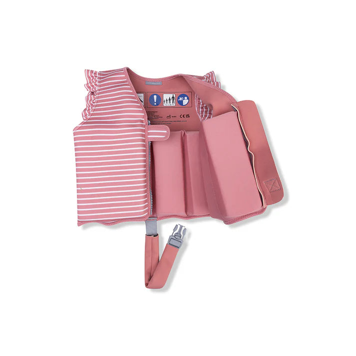 Swim Essentials Daisy Flower rood-wit gestreept zwemvest voor kinderen van 3–6 jaar, verstelbare banden, zachte duurzame stof